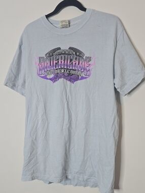 Americade Motorcycle Rally Light Blue Graphic T‑Shirt with Purple Print - Men